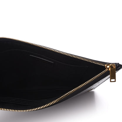 Saint Laurent Calfskin Crocodile Embossed Tiny Monogram Zipped Tablet Holder Black 5 of 7