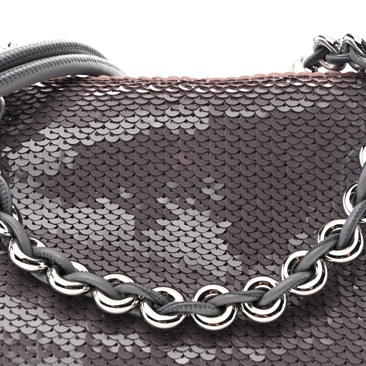 Sequin Medium Donut Chain Flamenco Knot Clutch Grey