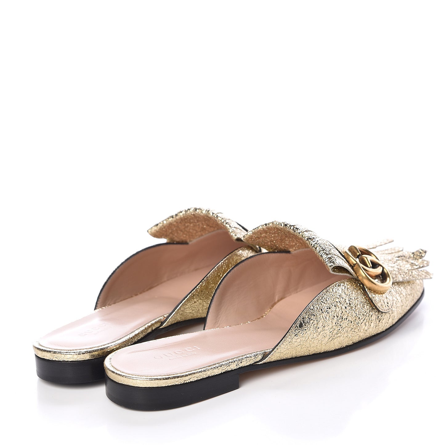 Galassia Womens GG Marmont Fringe Slippers 39.5 Platino