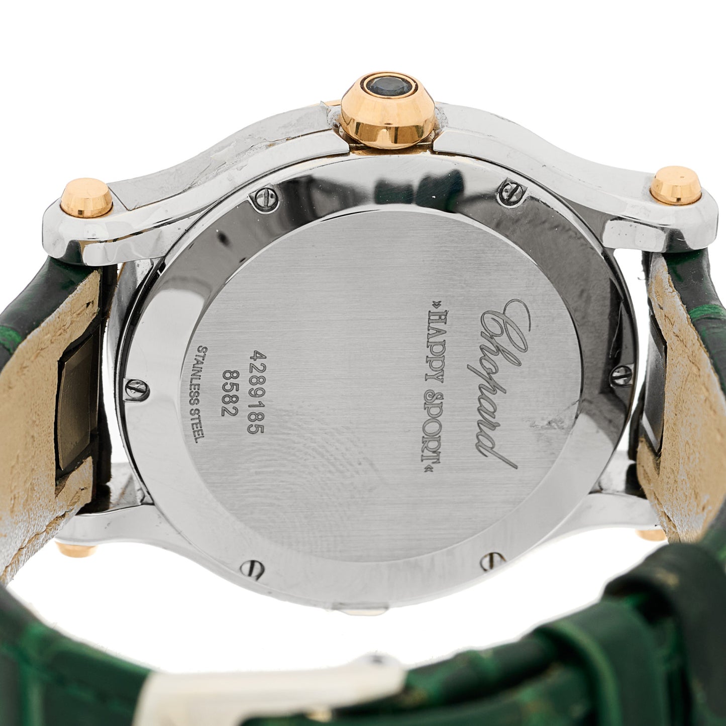 Stainless Steel 18K Rose Gold Alligator 5 Diamond 36mm Happy Sport Quartz Watch Green