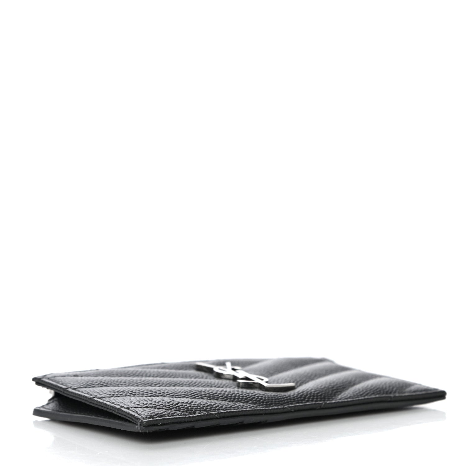 Saint Laurent Grain De Poudre Matelasse Chevron Monogram Fragments Zippered Card Case Fog 4 of 10