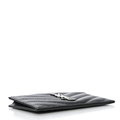 Saint Laurent Grain De Poudre Matelasse Chevron Monogram Fragments Zippered Card Case Fog 4 of 10