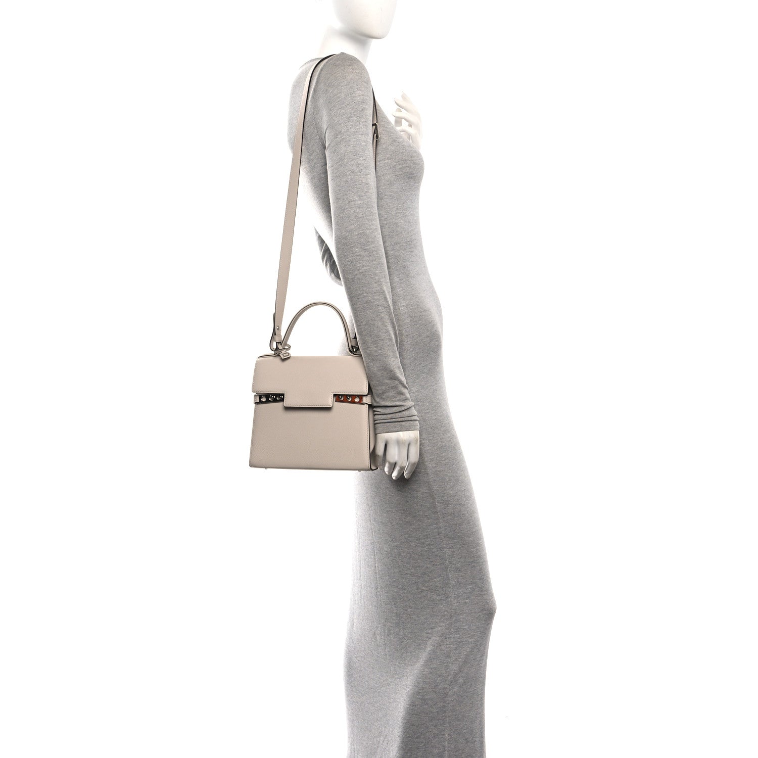 Delvaux Crispy Calfskin Mini Tempete Satchel Griege 2 of 9