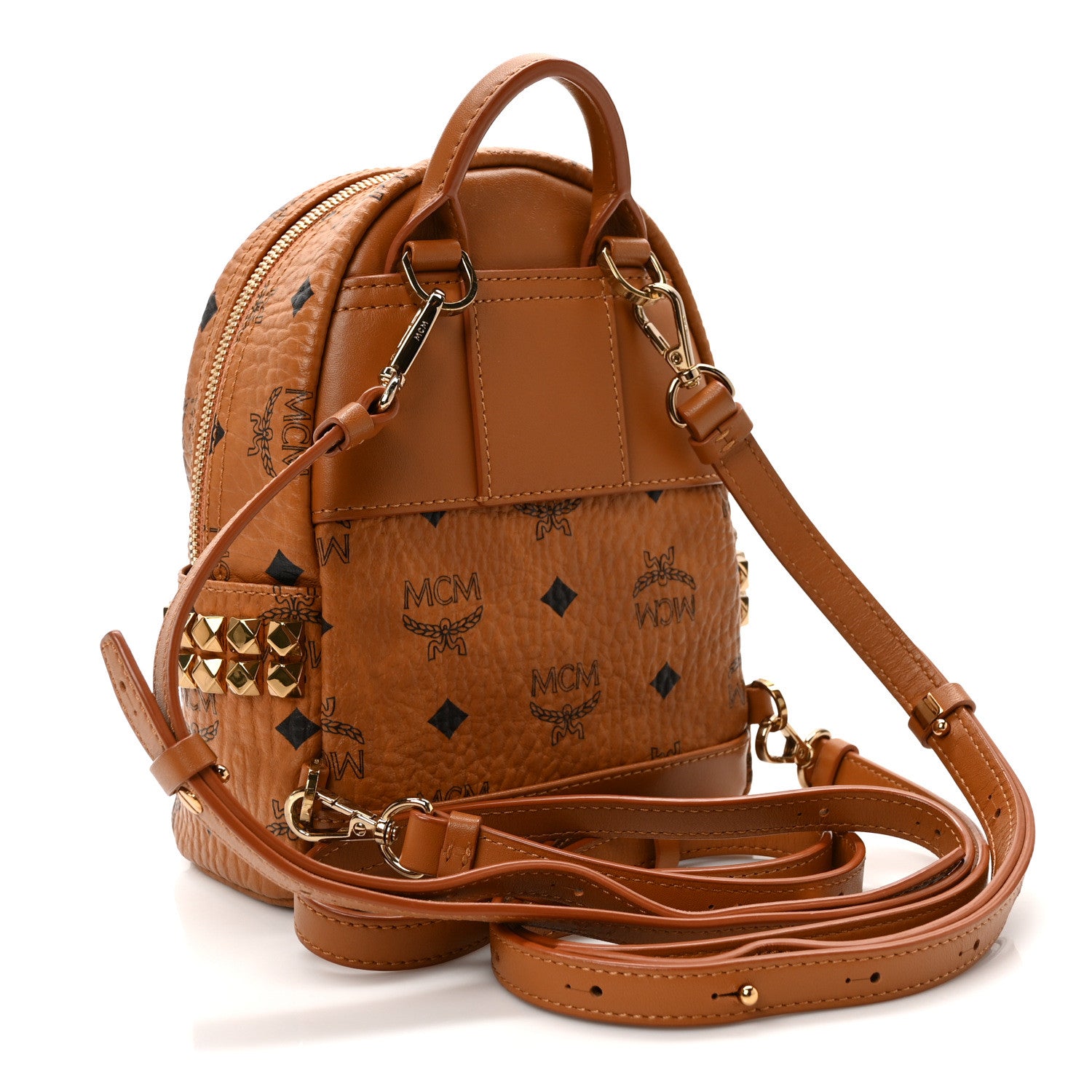 MCM Visetos Side Stud X-Mini Stark Bebe Boo Backpack Cognac 3 of 9