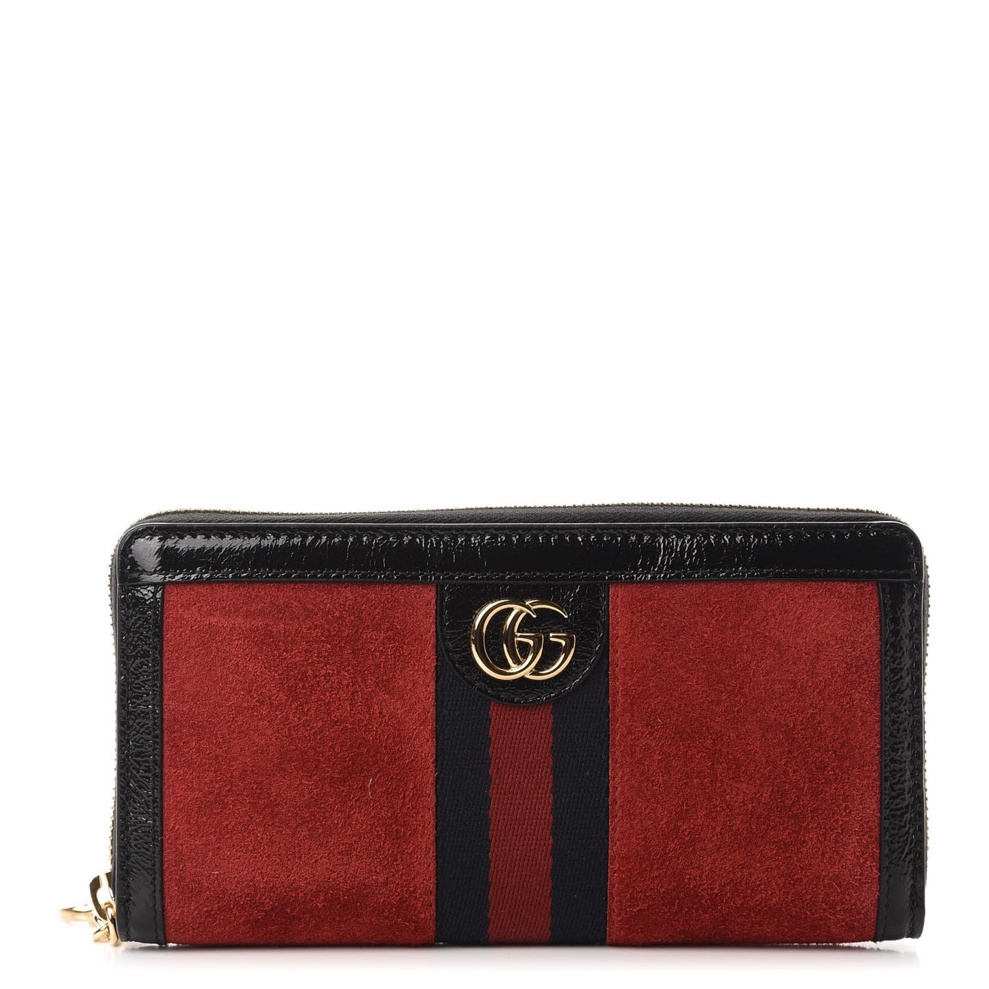 Suede Patent Web Ophidia Zip Around Wallet Hibiscus Red Black