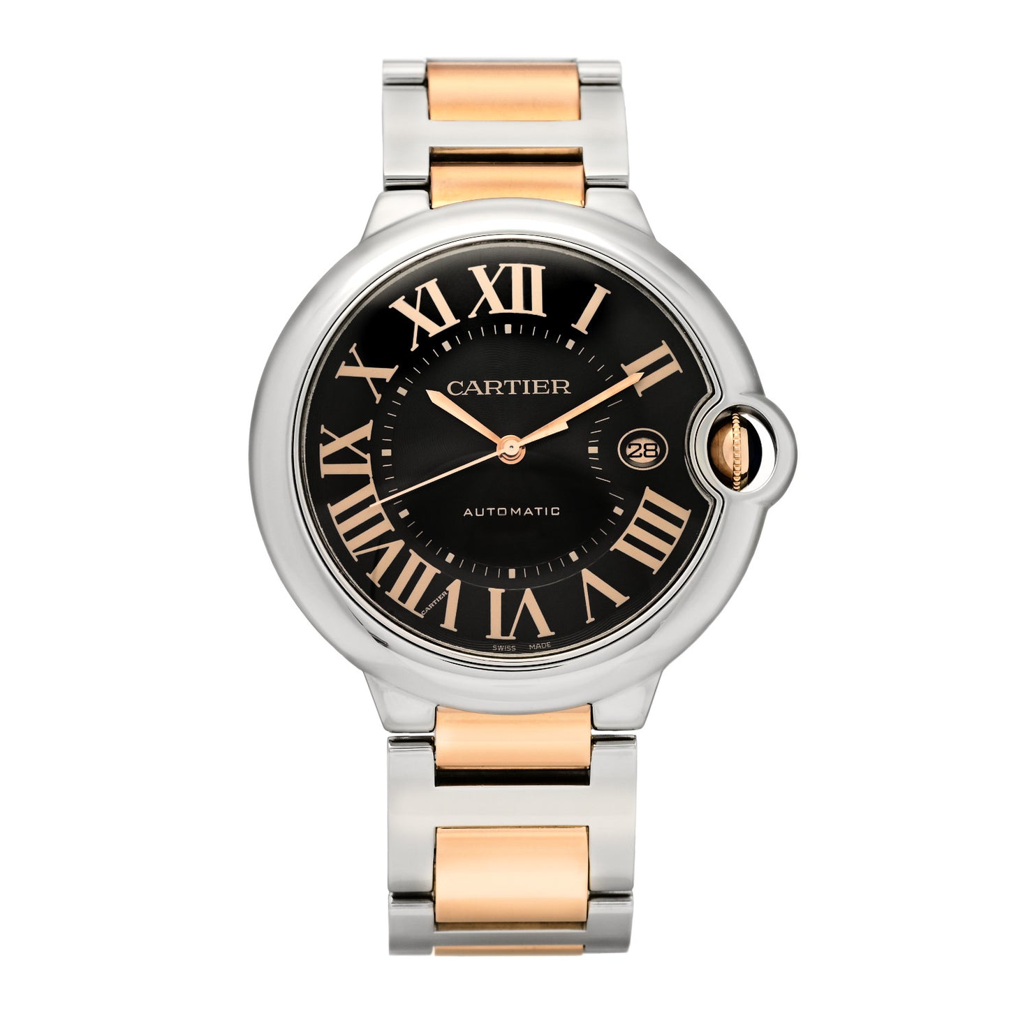 Stainless Steel 18K Pink Gold 42mm Ballon Bleu De Cartier Automatic Watch Brown