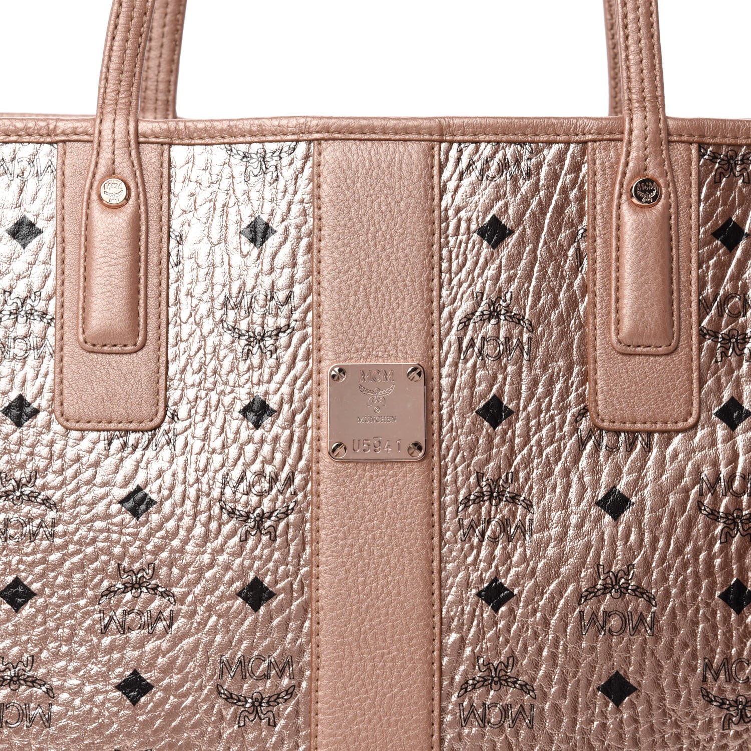 MCM Metallic Visetos Medium Liz Reversible Shopper Tote Champagne Gold 8 of 15