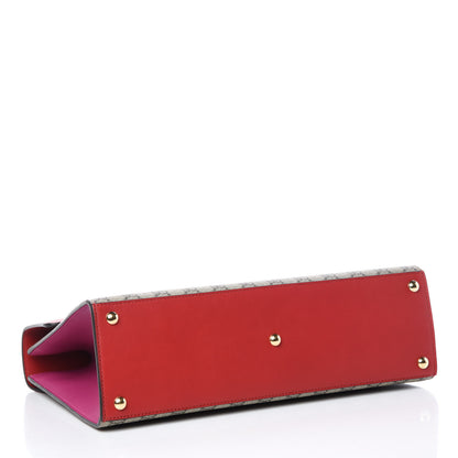 Gucci GG Supreme Monogram Calfskin Medium Padlock Top Handle Bag Beige Hibiscus Red New Rosette 4 of 10