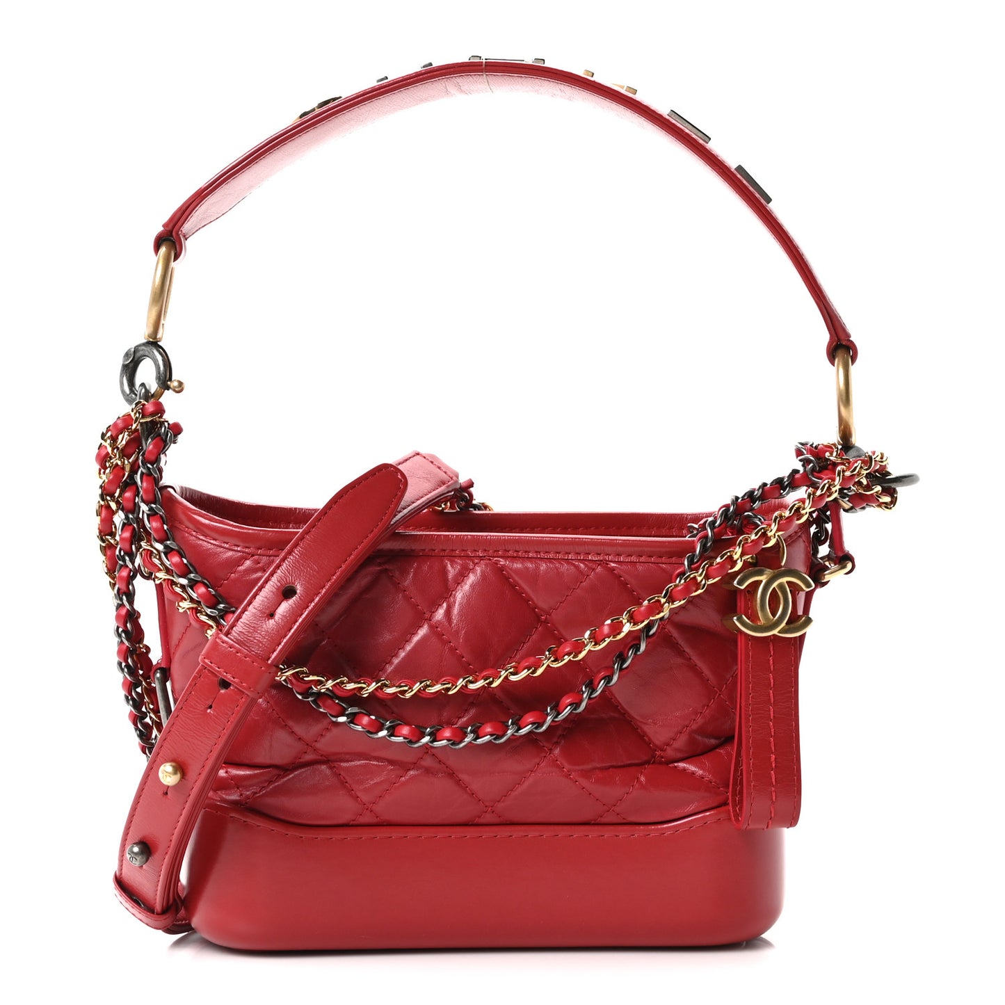 Aged Calfskin Quilted Small Gabrielle Logo Hobo Red