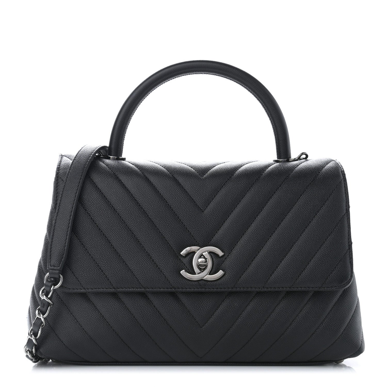 Chanel Caviar Chevron Quilted Small Coco Handle Flap Black 1 of 11