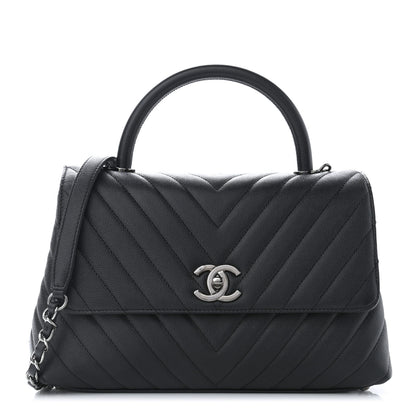 Chanel Caviar Chevron Quilted Small Coco Handle Flap Black 1 of 11