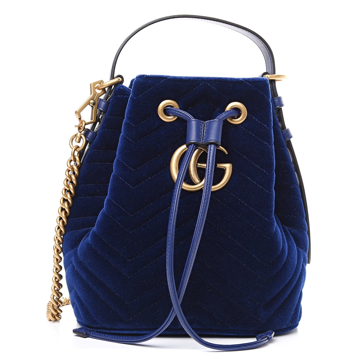 Velvet Matelasse GG Marmont Bucket Bag Cobalt Blue