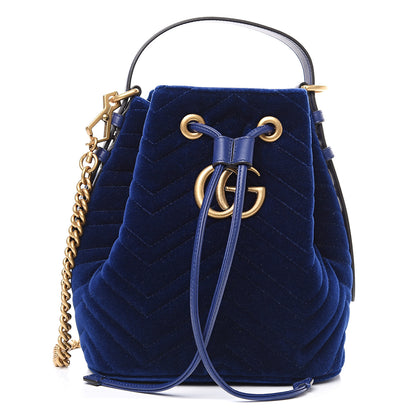 Gucci Velvet Matelasse GG Marmont Bucket Bag Cobalt Blue 1 of 9