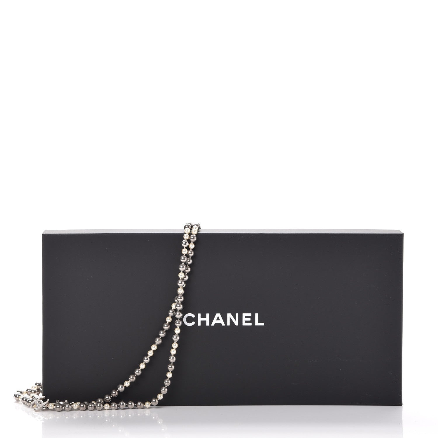 Chanel Pearl CC Long Necklace Silver Pearly White Grey 6 of 6