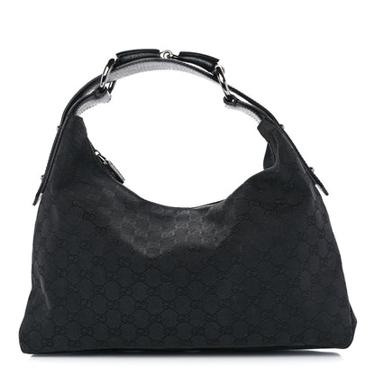 Gucci Monogram Medium Horsebit Chain Hobo Black 1 of 10