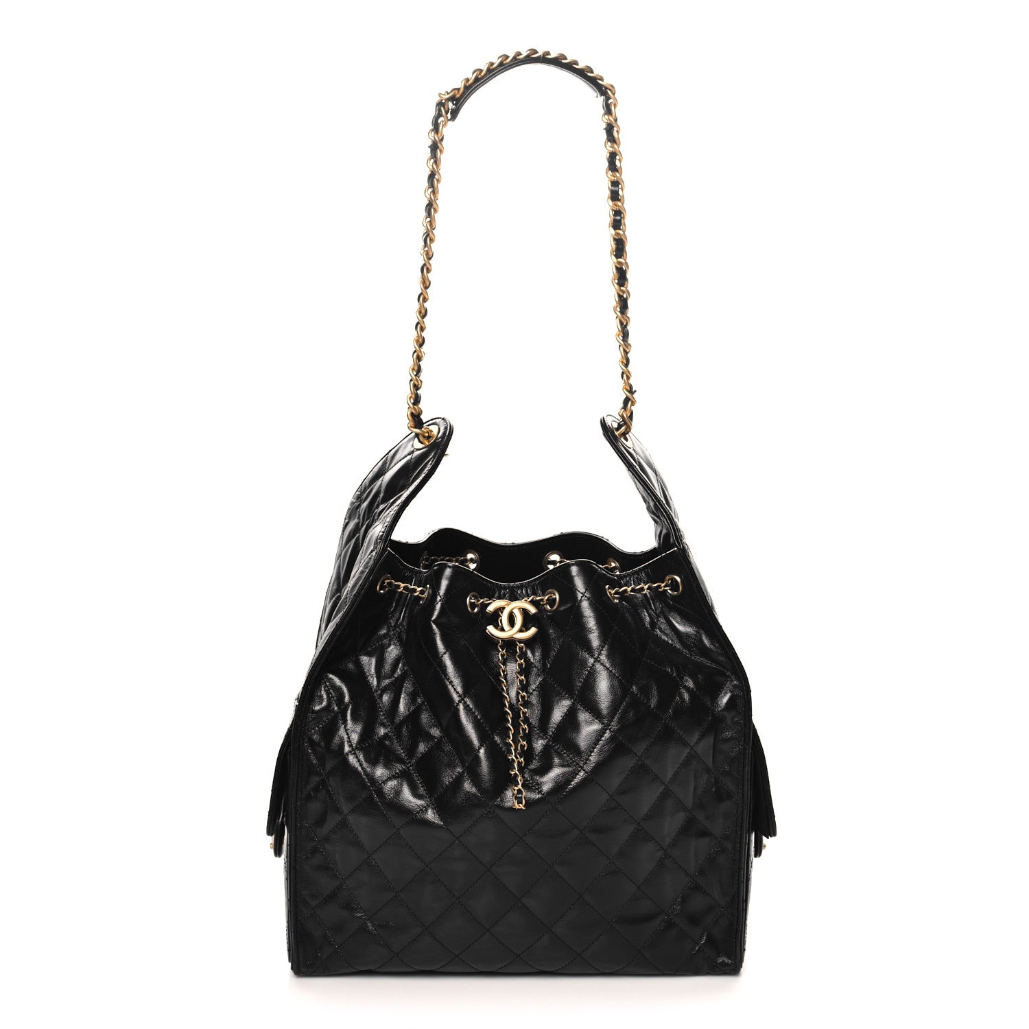 Chanel Shiny Crumpled Calfskin Quilted Medium Chanel 25 Handbag Black 1 of 12