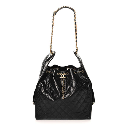Chanel Shiny Crumpled Calfskin Quilted Medium Chanel 25 Handbag Black 1 of 12