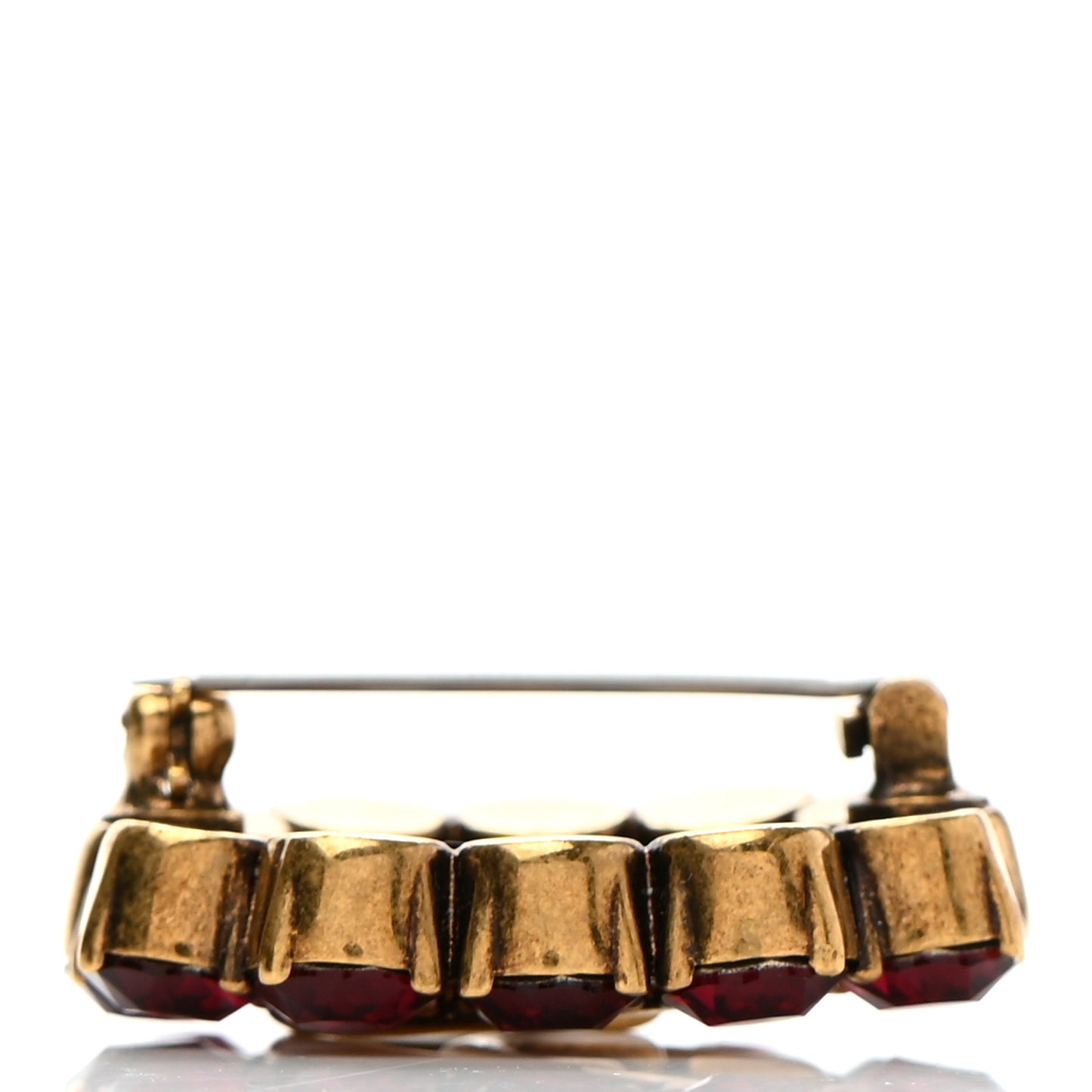 Metal Crystal Double G Brooch Aged Gold Red