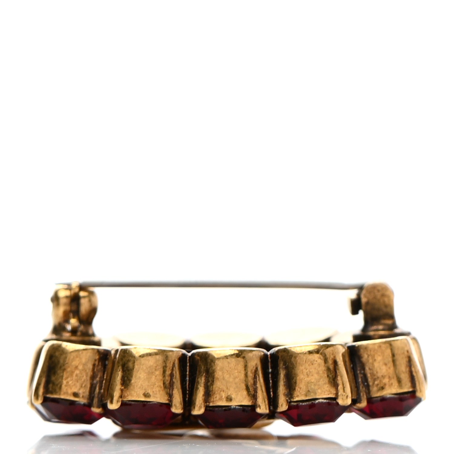 Gucci Metal Crystal Double G Brooch Aged Gold Red 4 of 6