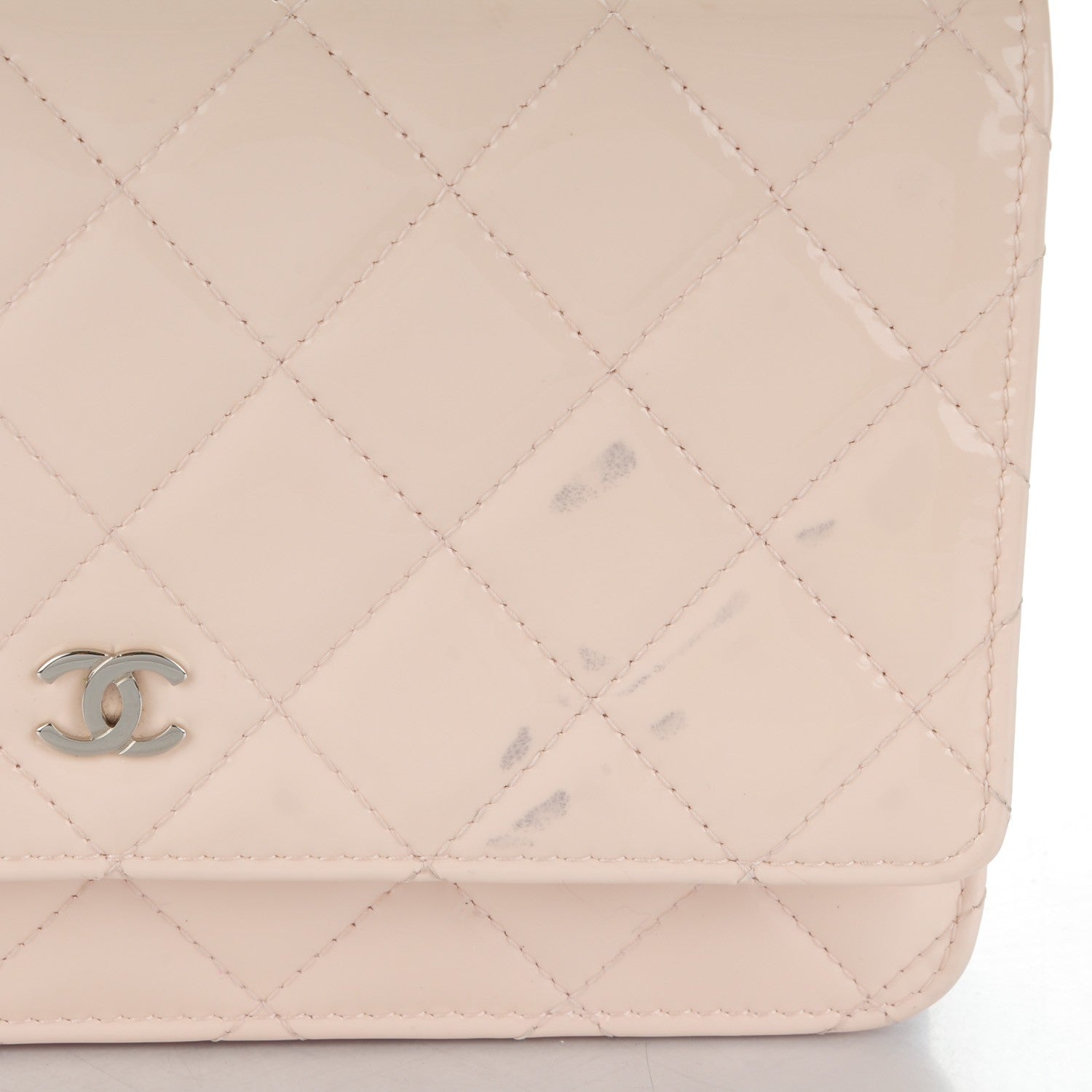 Chanel Patent Quilted Wallet On Chain WOC Light Pink 9 of 12