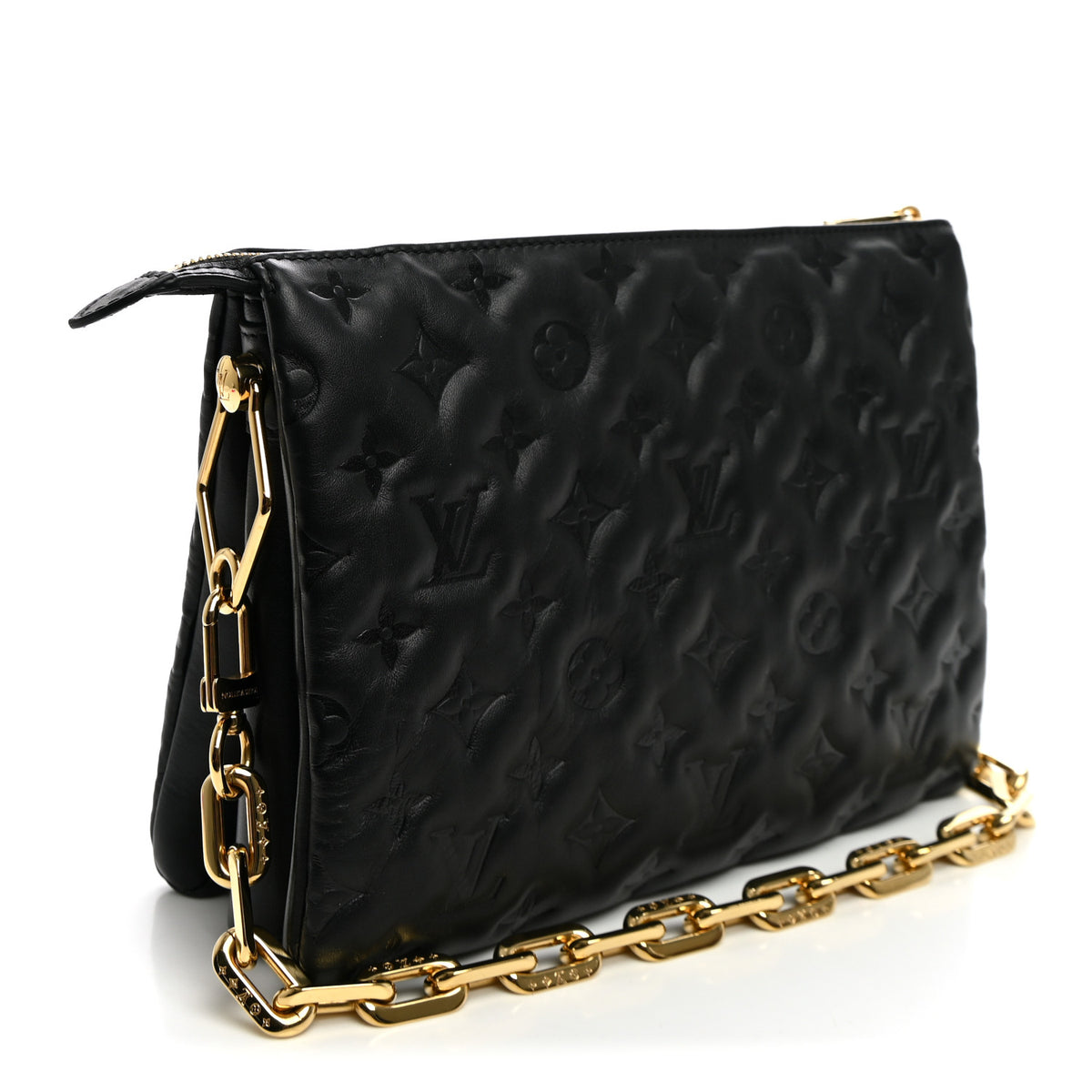 Louis Vuitton Lambskin Embossed Monogram Coussin PM Black 3 of 9