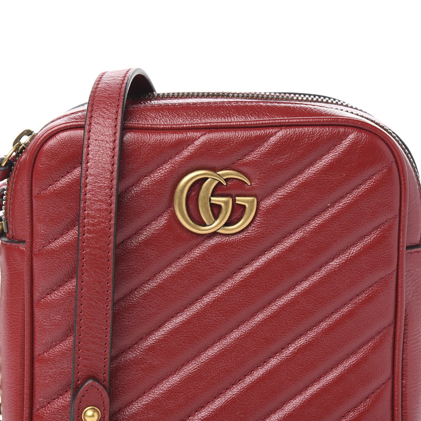 Azalea Calfskin Matelasse Diagonal Tall GG Marmont Crossbody Bag Romantic Cerise