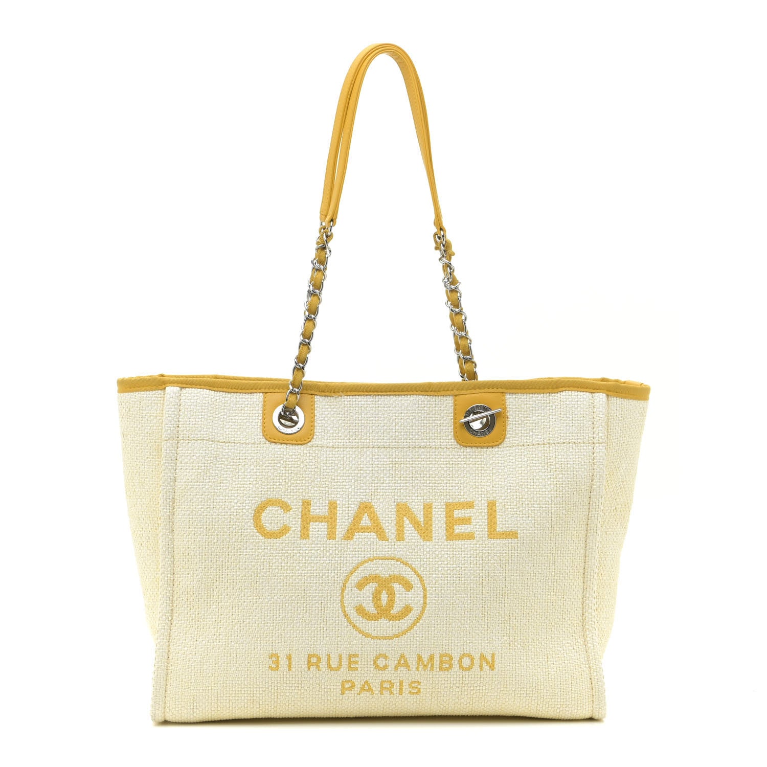 Chanel Woven Straw Raffia Small Deauville Tote Yellow 1 of 10