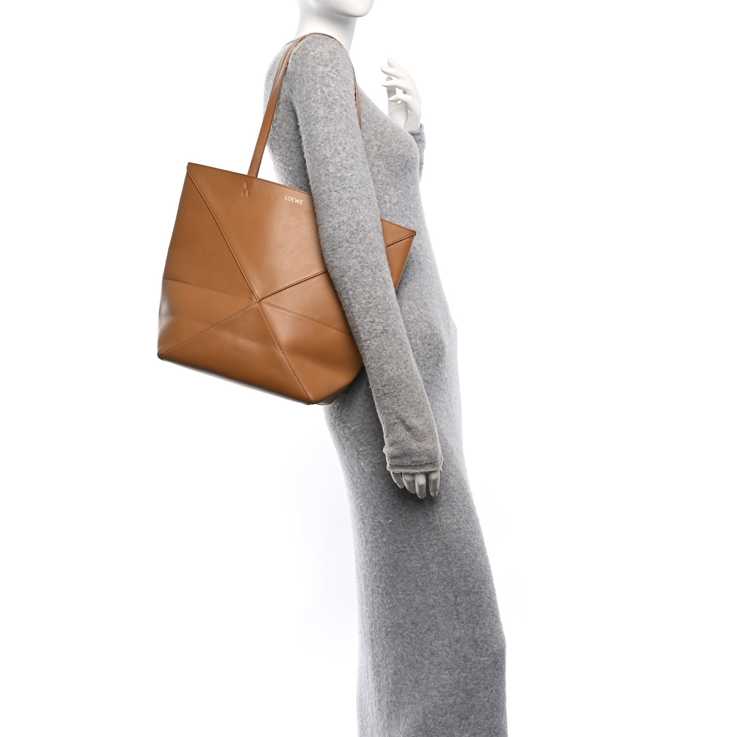Shiny Calfskin Medium Puzzle Fold Tote Warm Desert