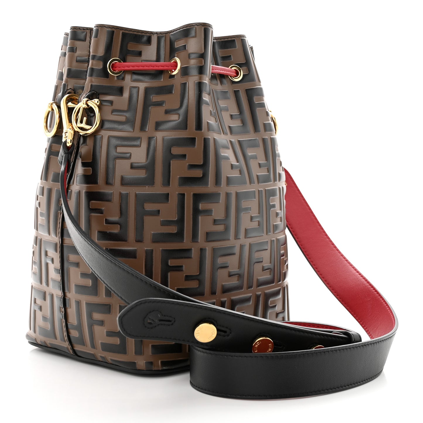 Vitello Grace F is Fendi Bi-Color FF 1974 Embossed Grande Mon Tresor Bucket Bag Maya Black Fragola