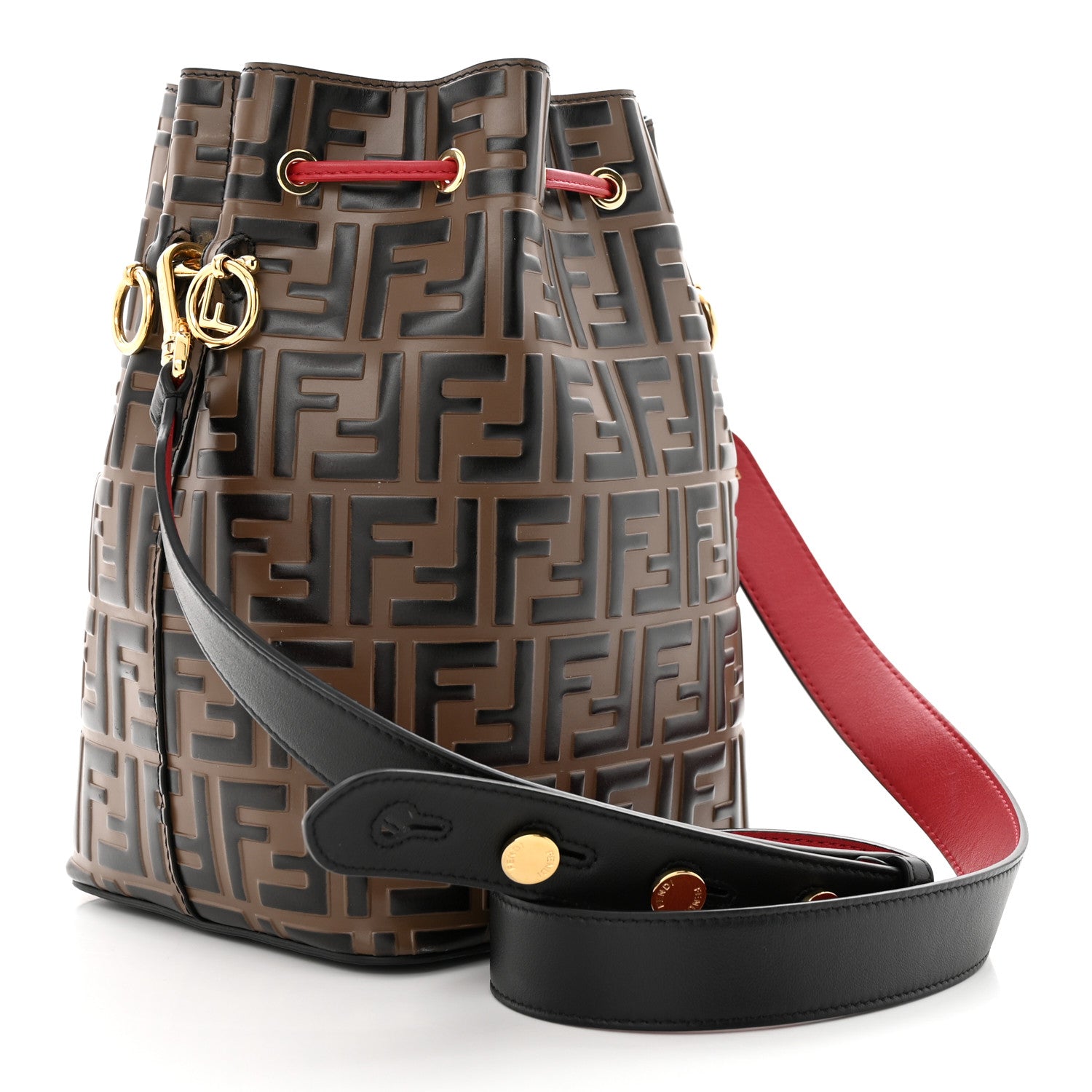 Fendi Vitello Grace F is Fendi Bi-Color FF 1974 Embossed Grande Mon Tresor Bucket Bag Maya Black Fragola 3 of 16