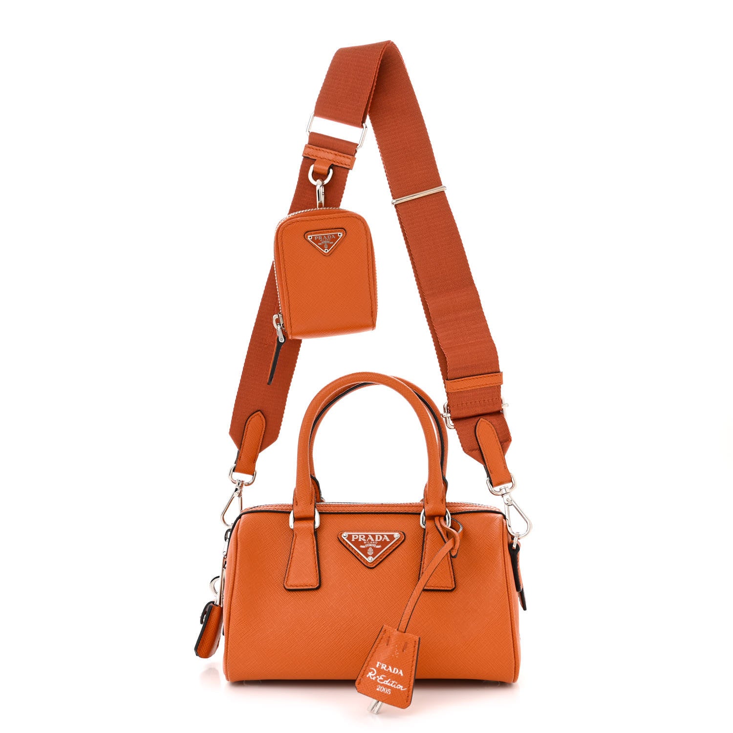 Prada Saffiano Lux Top Handle Crossbody Bag Papaya 1 of 10