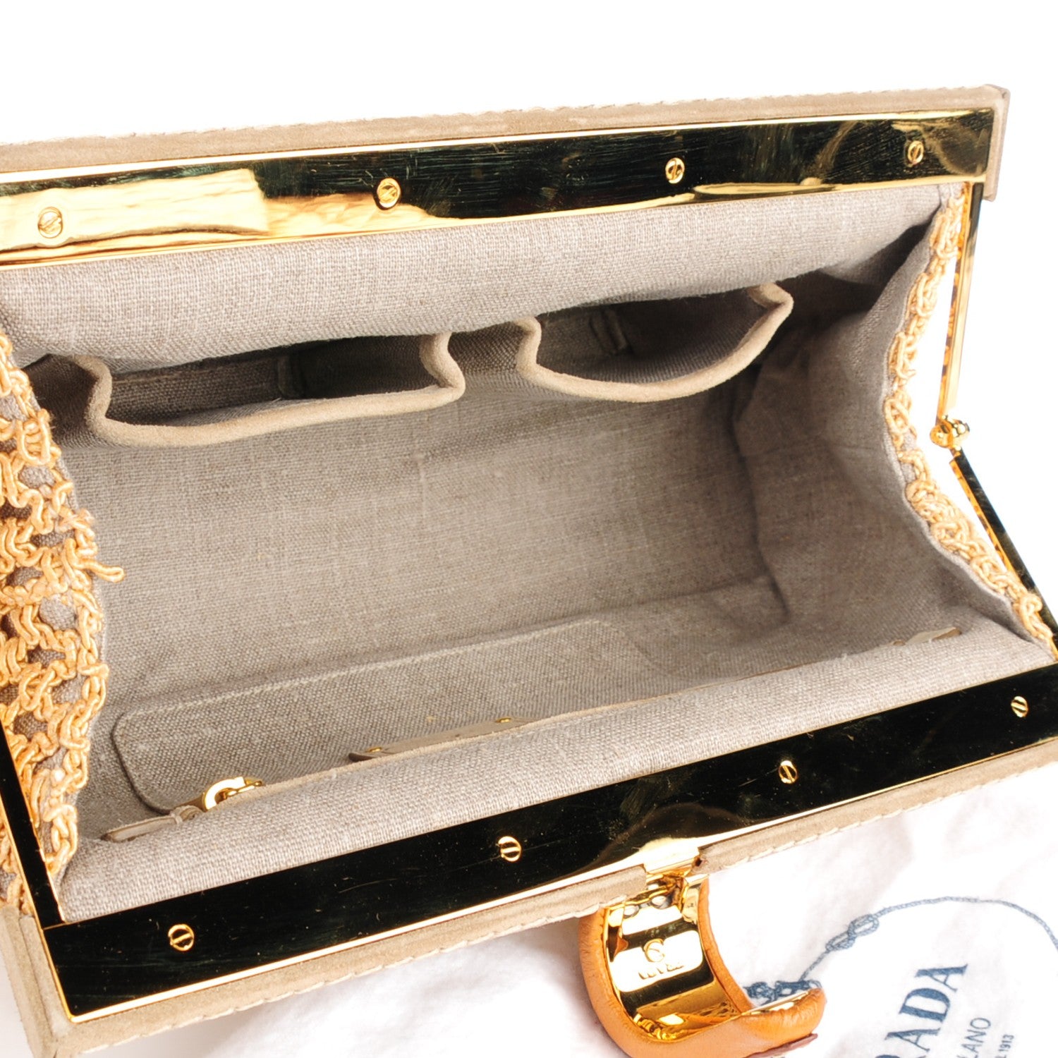 Prada Canvas Silk Woven Rete Clutch Naturale 5 of 8