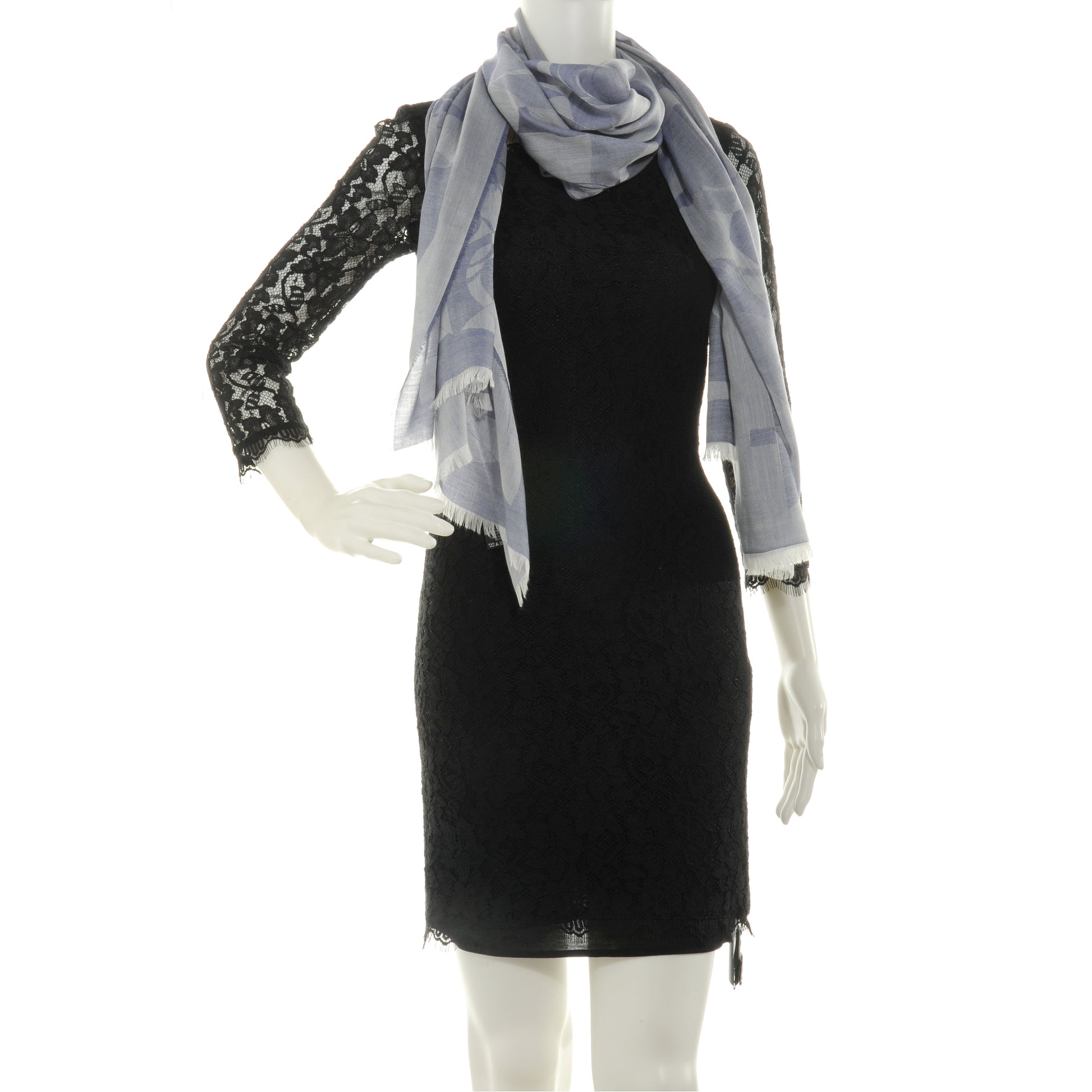 Chanel Cashmere Silk Geometric Camellia Scarf 2 of 5