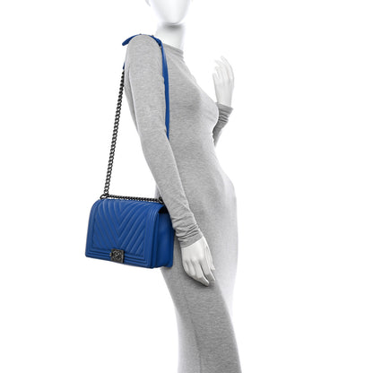 Chanel Lambskin Chevron Quilted New Medium Boy Flap Bright Blue 2 of 12