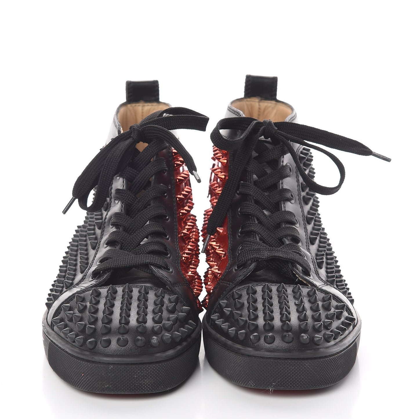 Calfskin Patent Mens Louis Spikes Flat Sneakers 39.5 Black Red