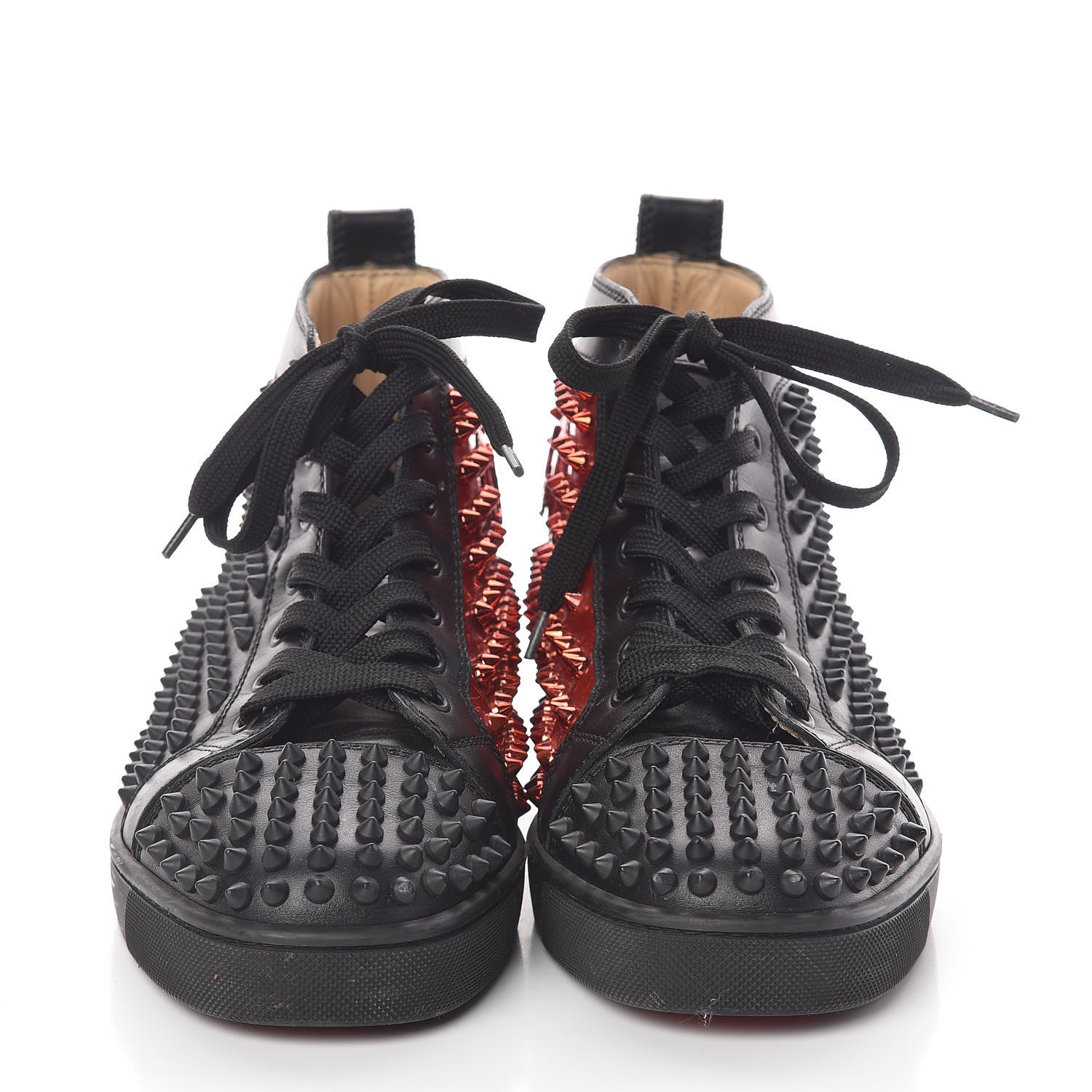Christian Louboutin Calfskin Patent Mens Louis Spikes Flat Sneakers 39.5 Black Red 2 of 7