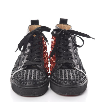 Christian Louboutin Calfskin Patent Mens Louis Spikes Flat Sneakers 39.5 Black Red 2 of 7