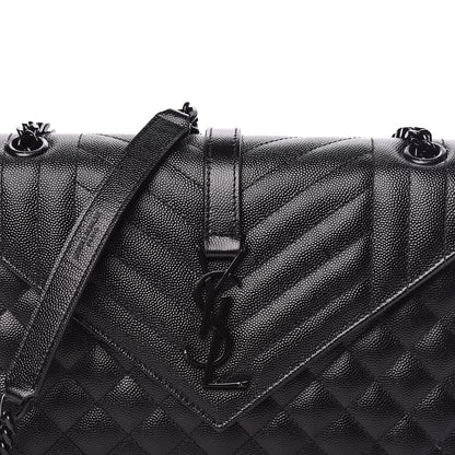 Saint Laurent Grain De Poudre Textured Mixed Matelasse Triquilt Medium Monogram Satchel Black 10 of 10