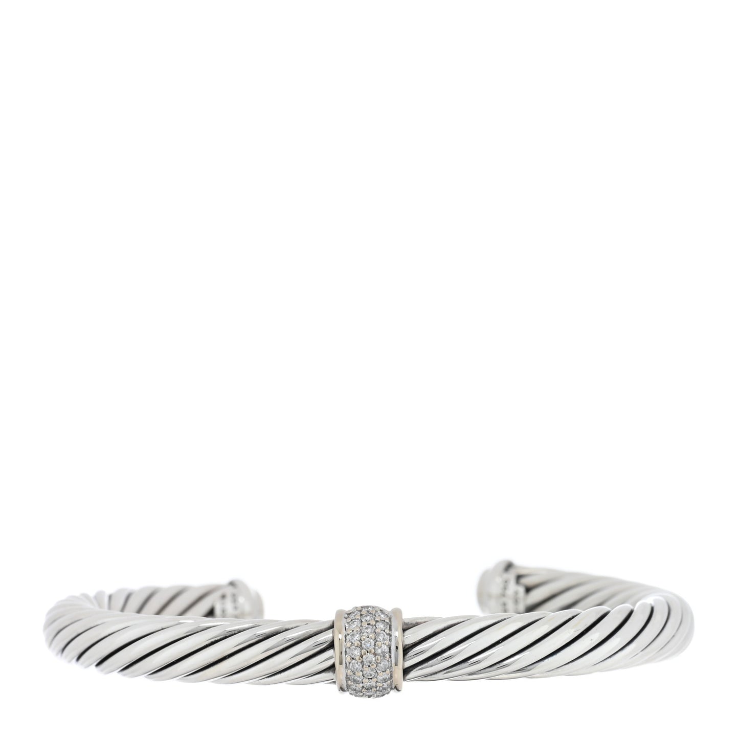 Sterling Silver 18K White Gold Diamond 7mm Cable Classics Station Bracelet