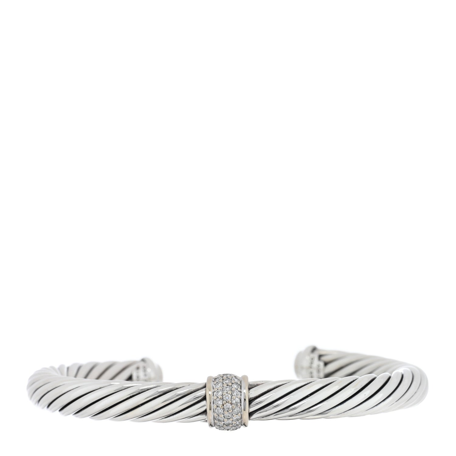 David Yurman Sterling Silver 18K White Gold Diamond 7mm Cable Classics Station Bracelet 1 of 3