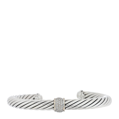 David Yurman Sterling Silver 18K White Gold Diamond 7mm Cable Classics Station Bracelet 1 of 3