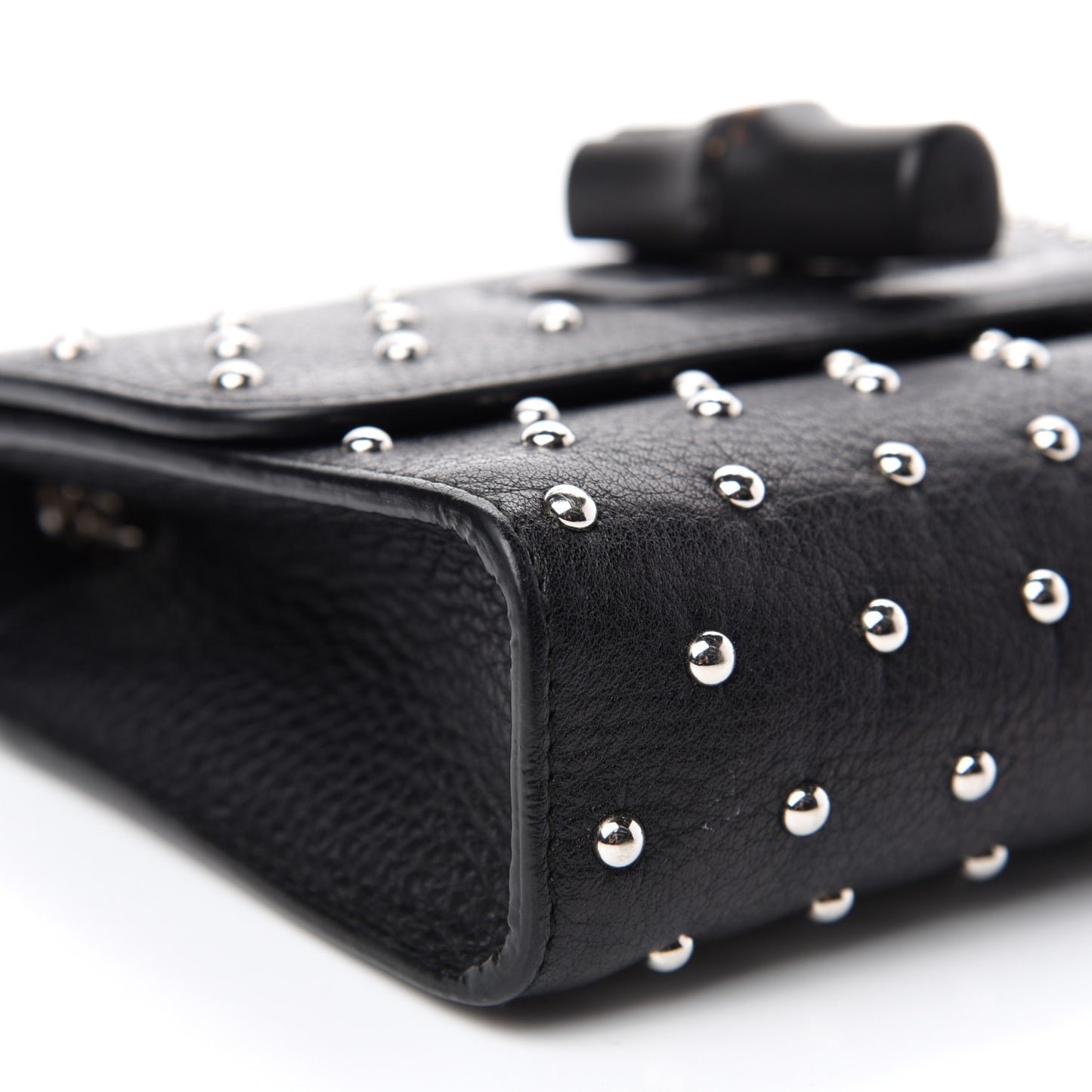 Calfskin Small Studded Miss Bamboo Shoulder Bag Black