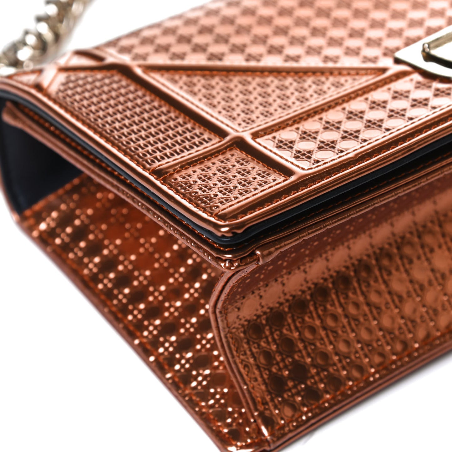 Metallic Patent Micro-Cannage Medium Diorama Flap Bag Orange