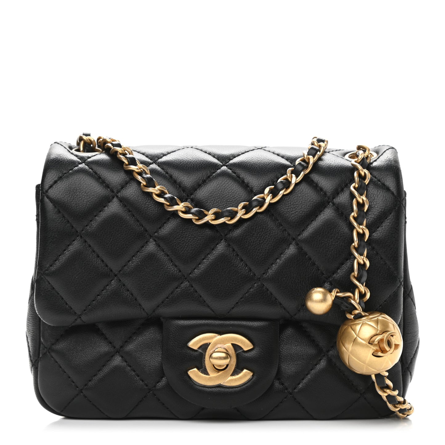 Lambskin Quilted Mini Pearl Crush Flap Black