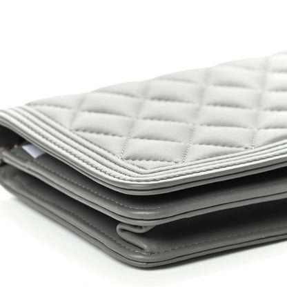 Chanel Lambskin Quilted Boy Wallet On Chain WOC Grey 6 of 10