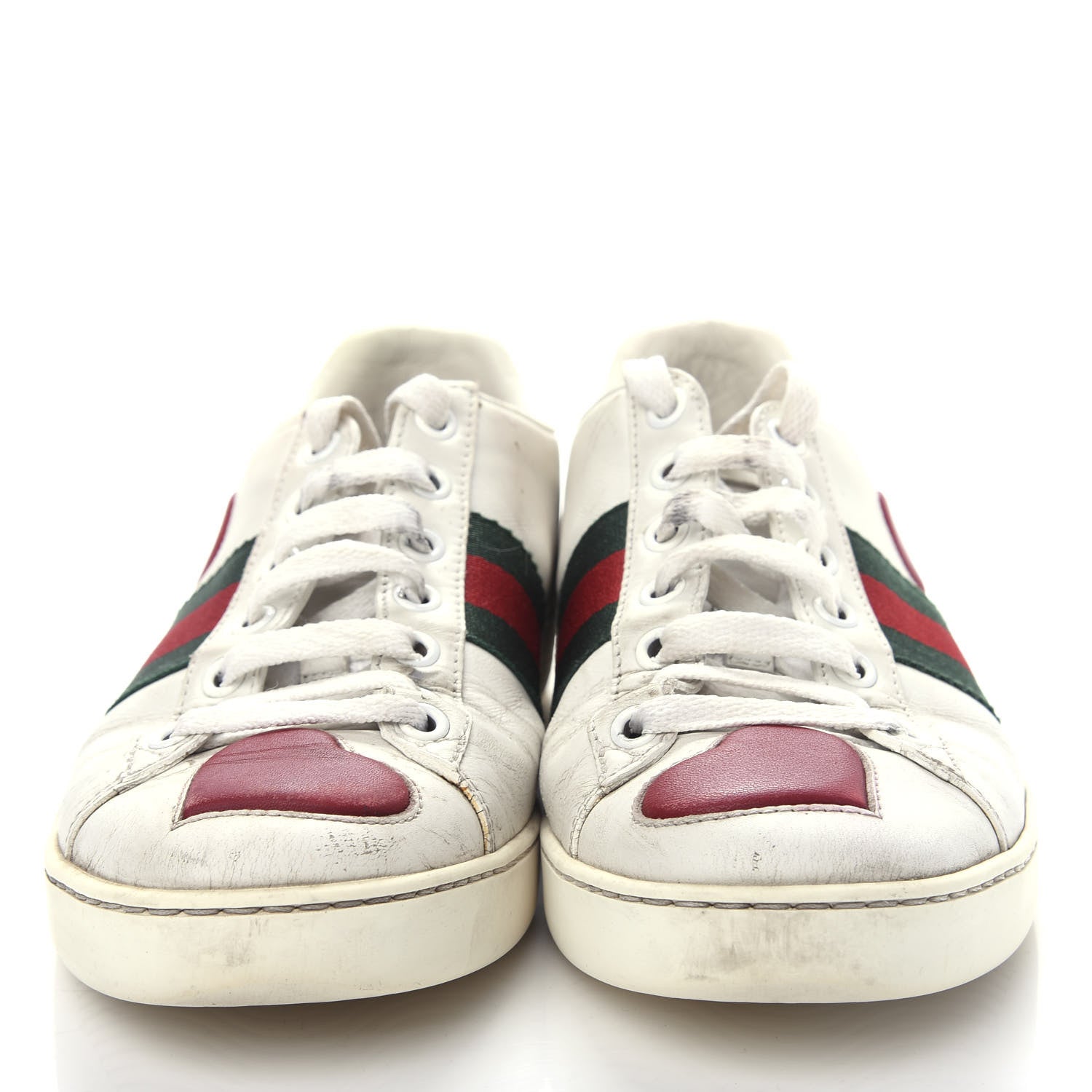 Gucci Calfskin Ayers Web Heart Embroidered Womens Ace Sneakers 35.5 White 5 of 10
