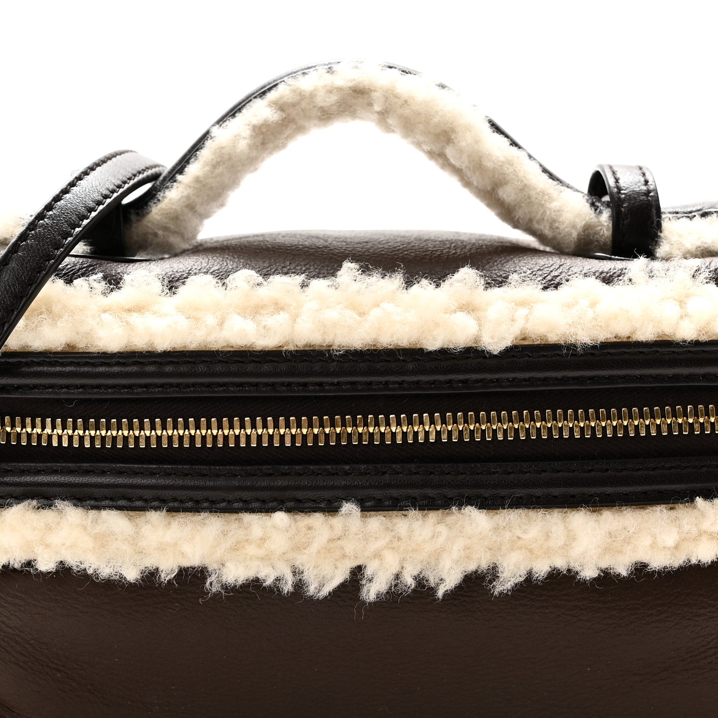 Calfskin Shearling Bang Bang Vanity Case Light Brown Teddy