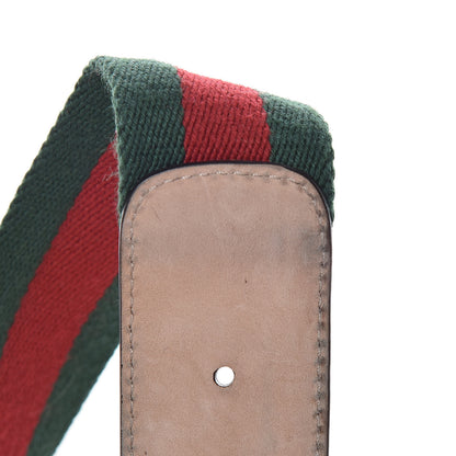 Gucci Nylon Textured Calfskin Double G Web 40mm Belt 75 30 Green Red Dark Cocoa 7 of 7