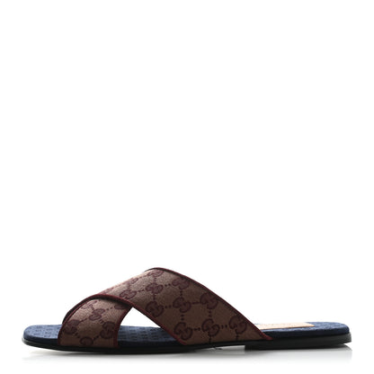 Gucci Canvas GG Monogram Mens Criss Cross Slide Sandals 7.5 Sahara Rubino Chardonnay 1 of 8