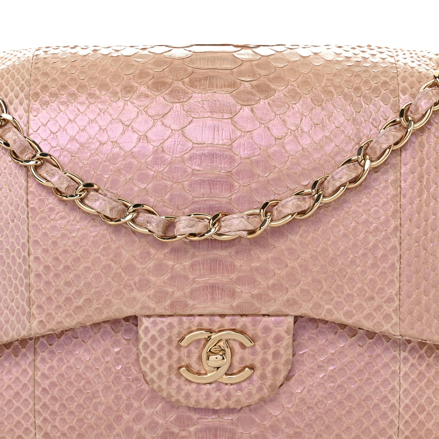 Metallic Snakeskin Jumbo Double Flap Pink